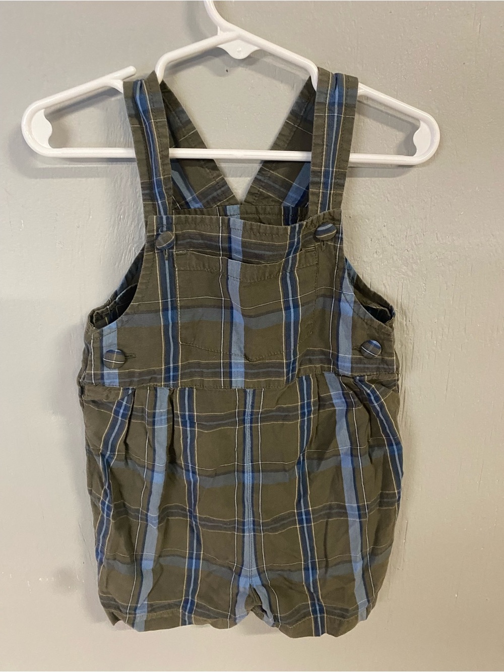 Talbots Olive and Blue Plaid Kids Cotton Overalls 18 Months